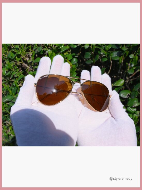 Real Glass Lens Aviator Sunglasses Metal Frame UV400 Protection
